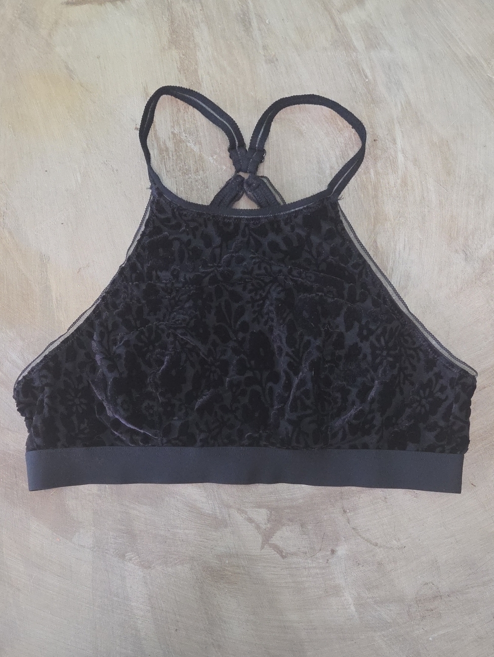 aerie Black Velvet High-Neck Racerback Bralette